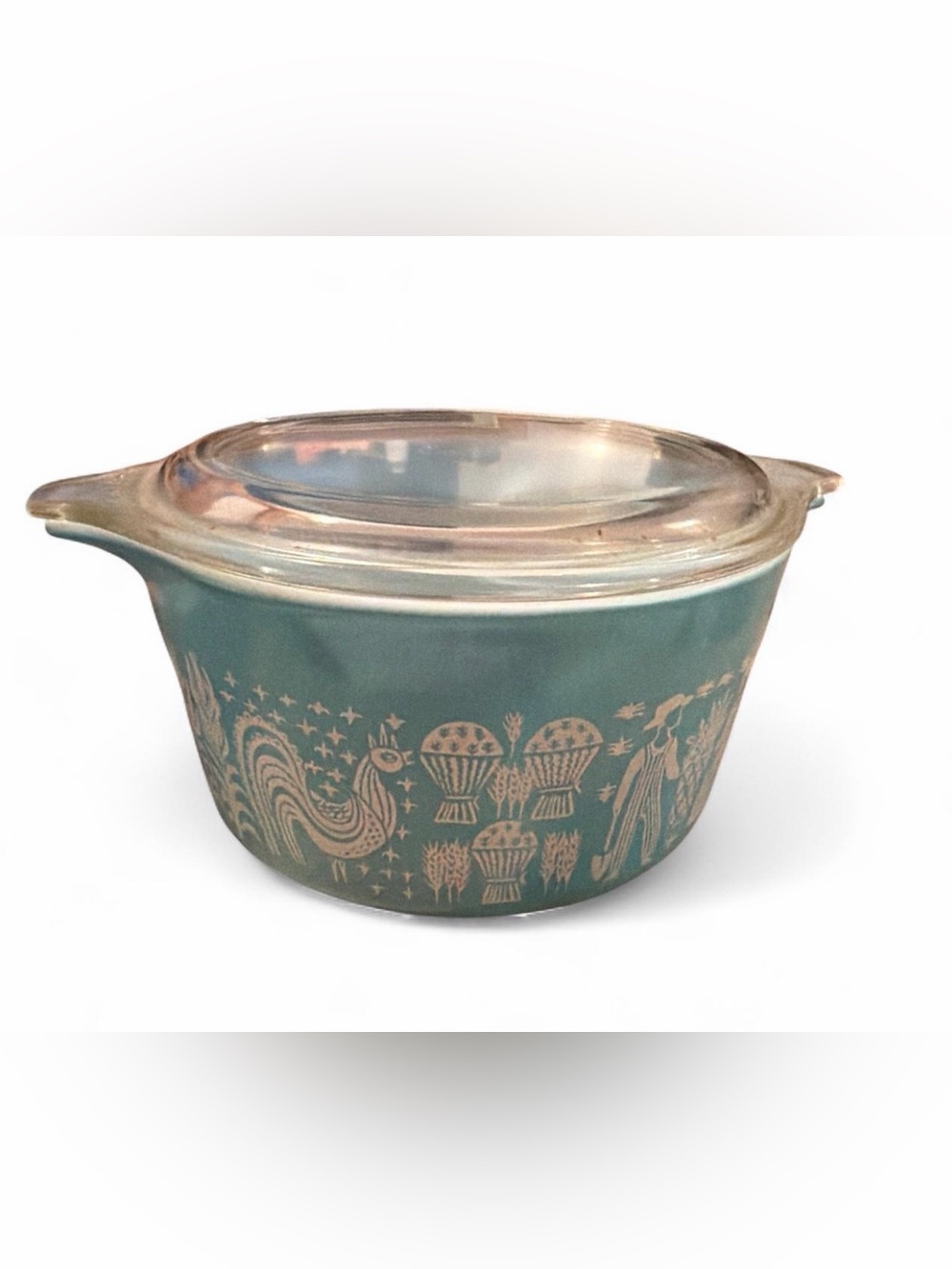 Vintage Pyrex Butterprint Turquoise 1 Qt. Casserole Dish:  Amish Pattern 473